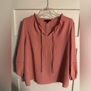 Fred David Coral Blouse with Ruffle Neckline